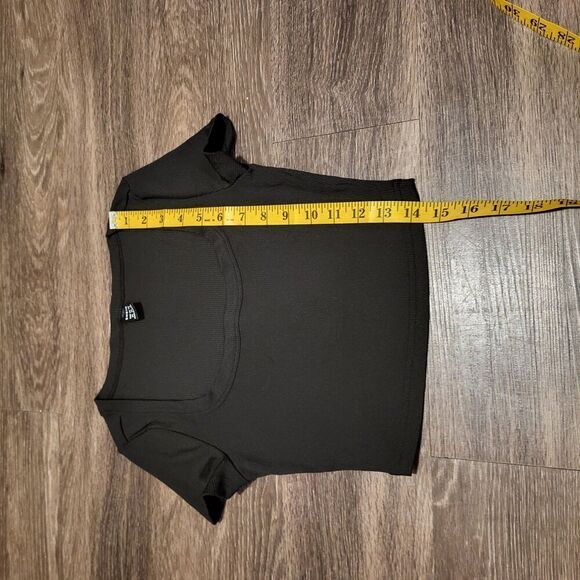 Shein Baby Doll Ribbed Crew Neck Cropped Black Tee Shirt Women's Size XS - Picture 4 of 5